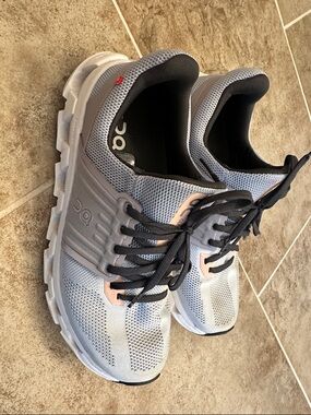 On Running Cloudswift Sneakers in Light Gray with Pink Accents